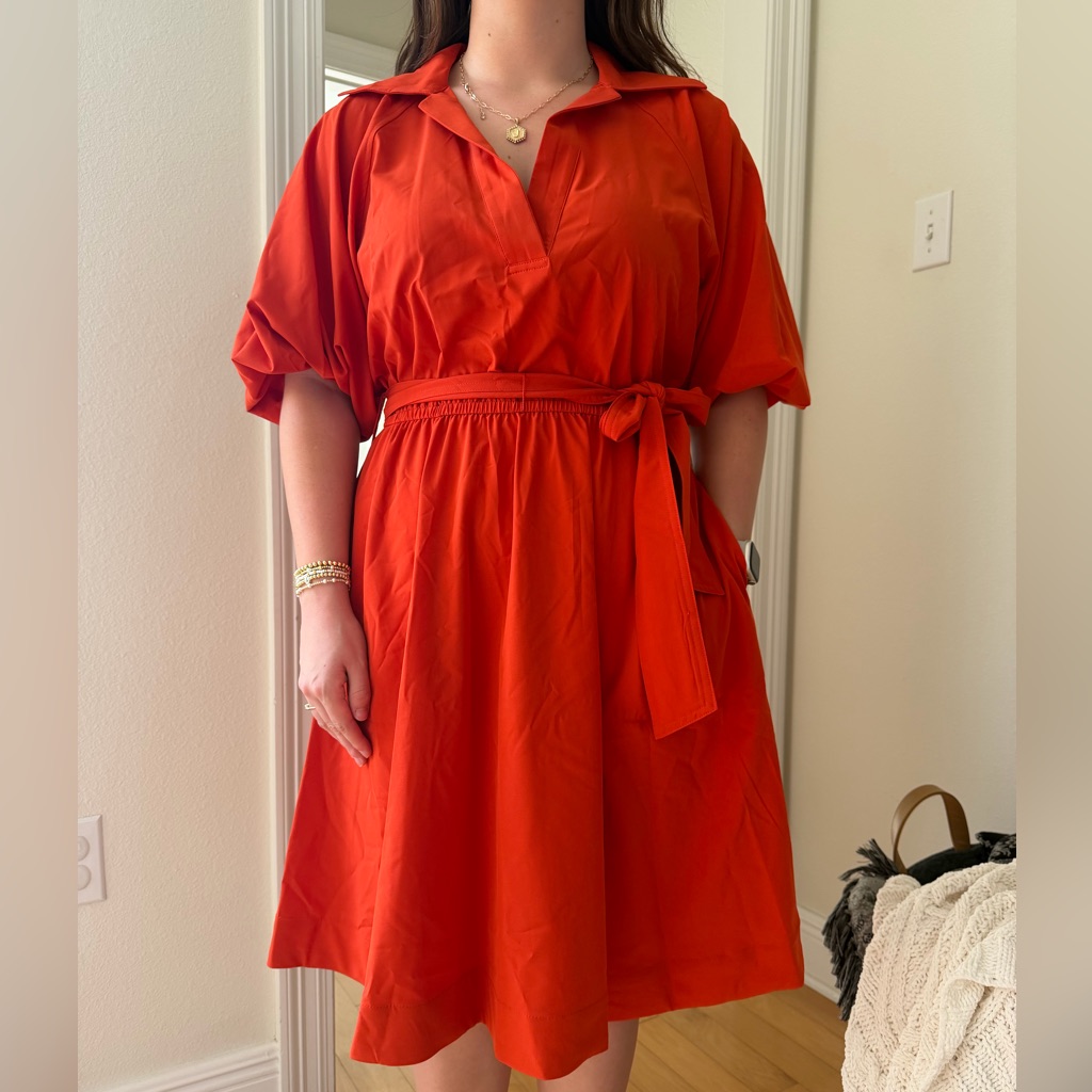 Calvin Klein Orange/Red Tie-Waist Shirt Midi Dress